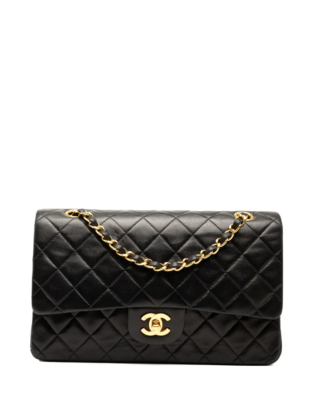 CHANEL Pre-owned 1991-1994 Medium Classic Lambskin Double Flap Shoulder Bag In Black