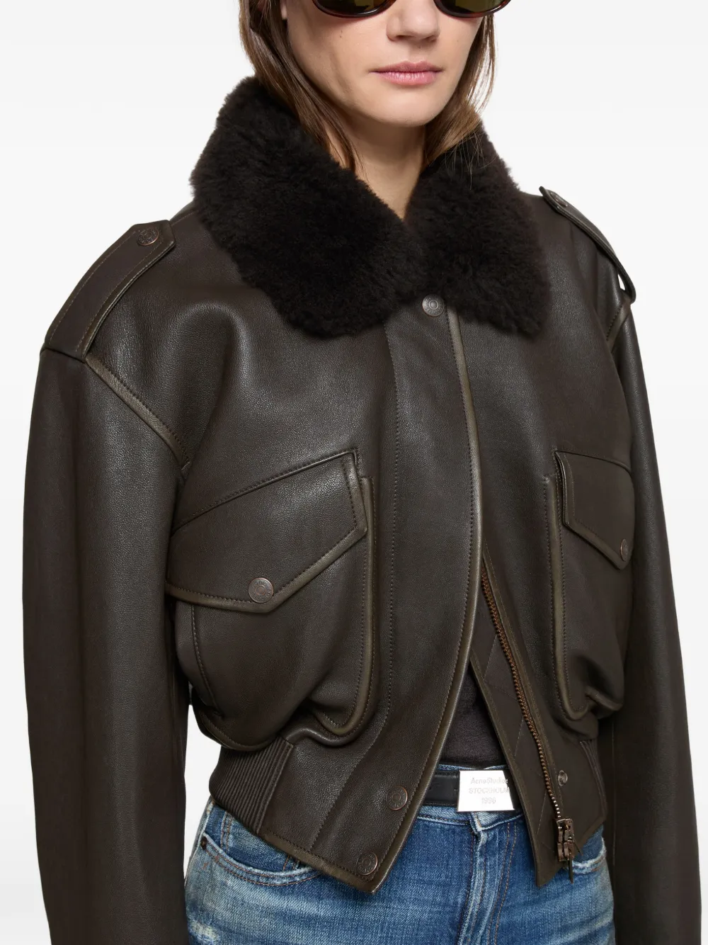 Acne Studios Leather Bomber Jacket In Brown