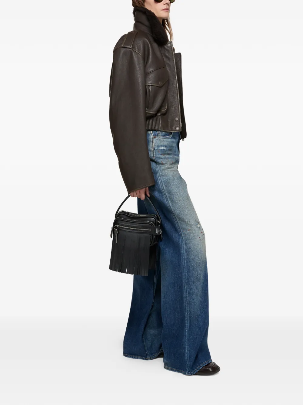 Acne Studios Leather Bomber Jacket In Brown