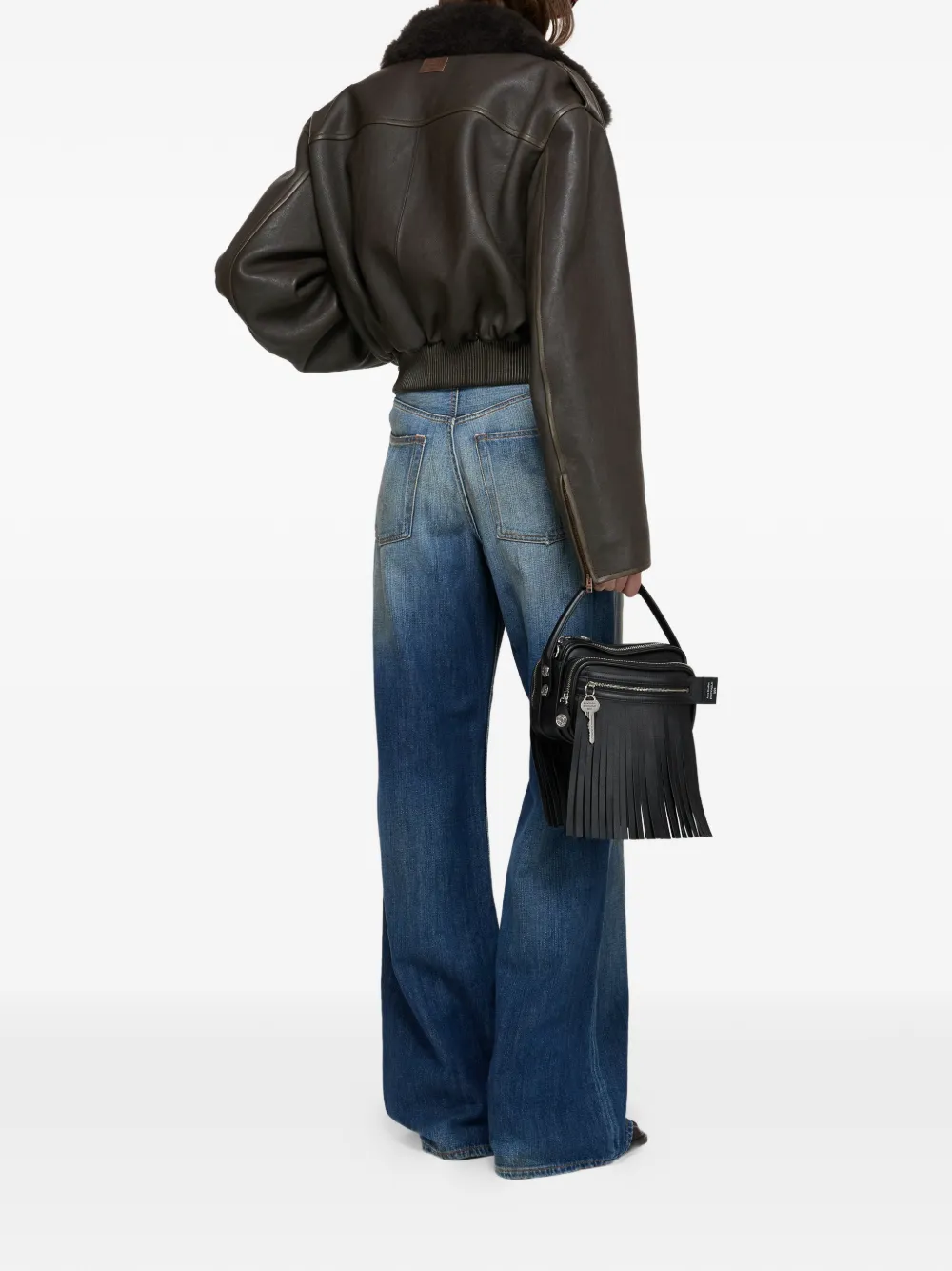 Acne Studios Leather Bomber Jacket In Brown