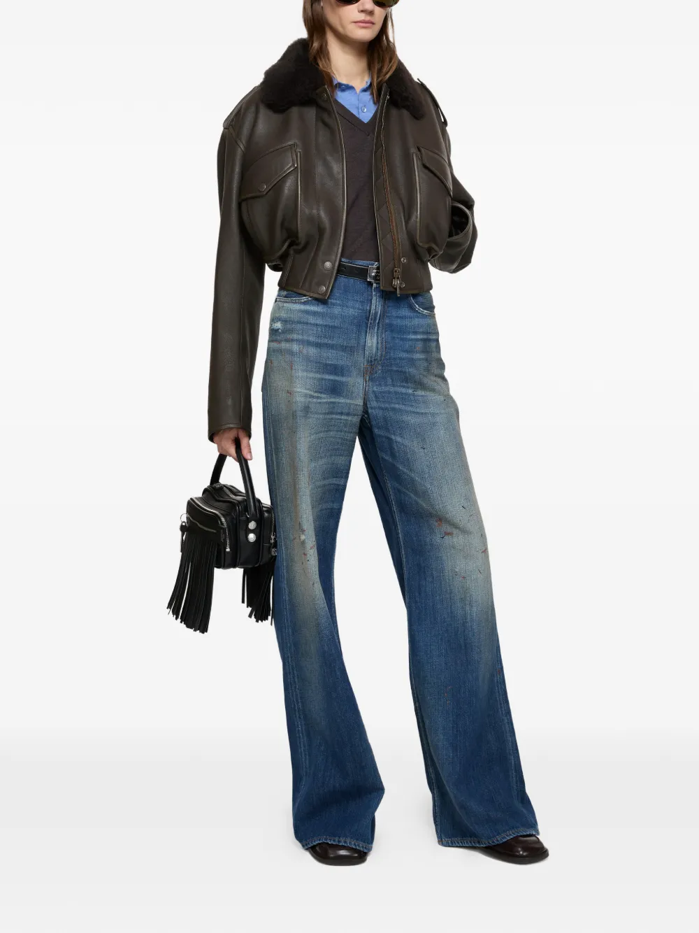 Acne Studios Leather Bomber Jacket In Brown