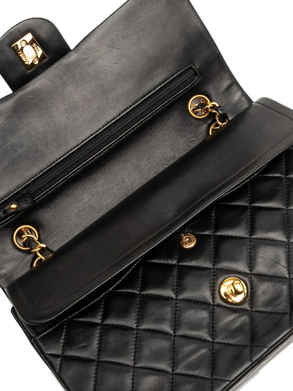 Pre-owned Chanel 1994-1996 Medium Classic Lambskin Double Flap Shoulder Bag In Black