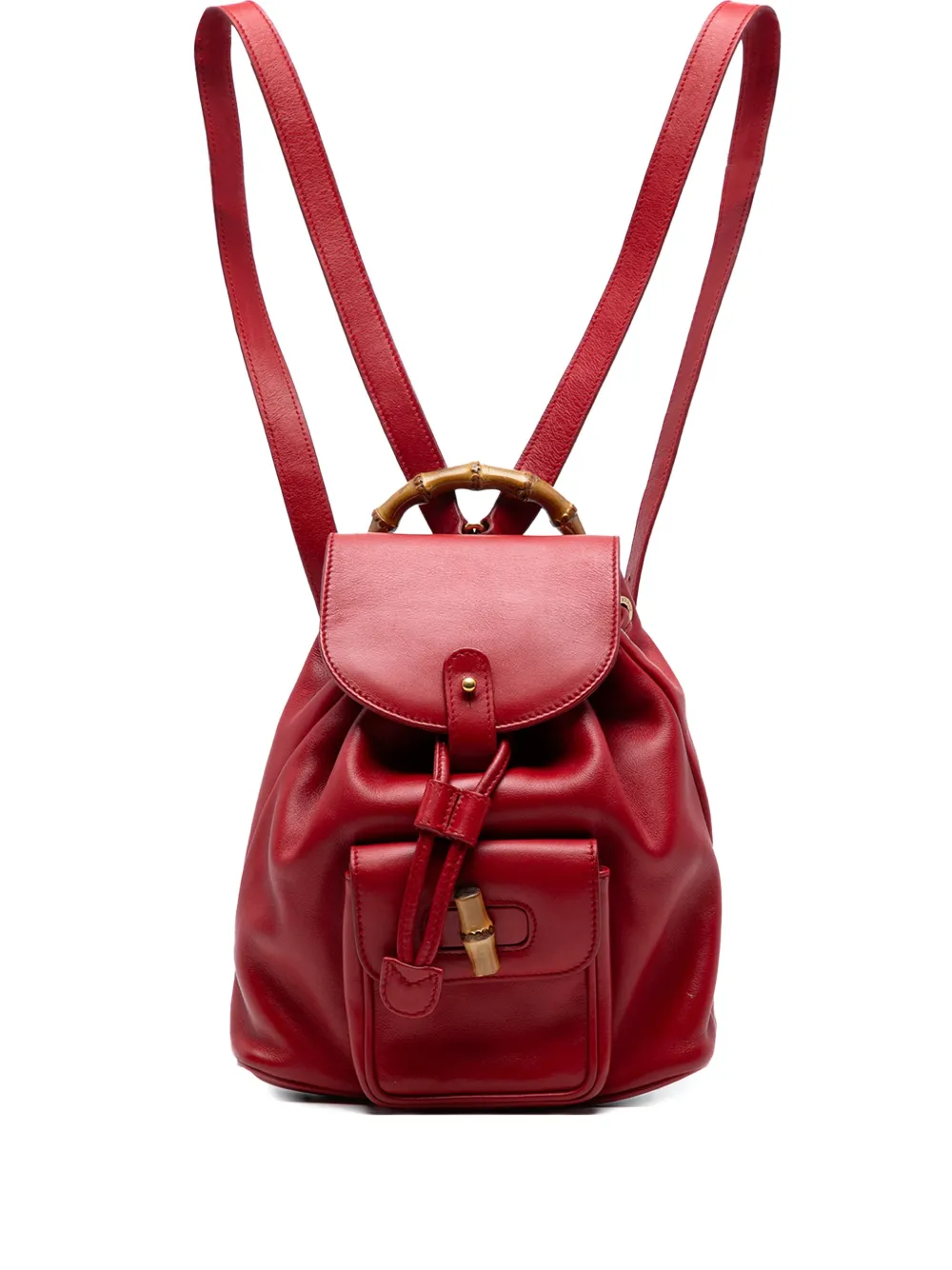 Pre-owned Gucci 20th Century Leather Bamboo Drawstring Backpack In Red
