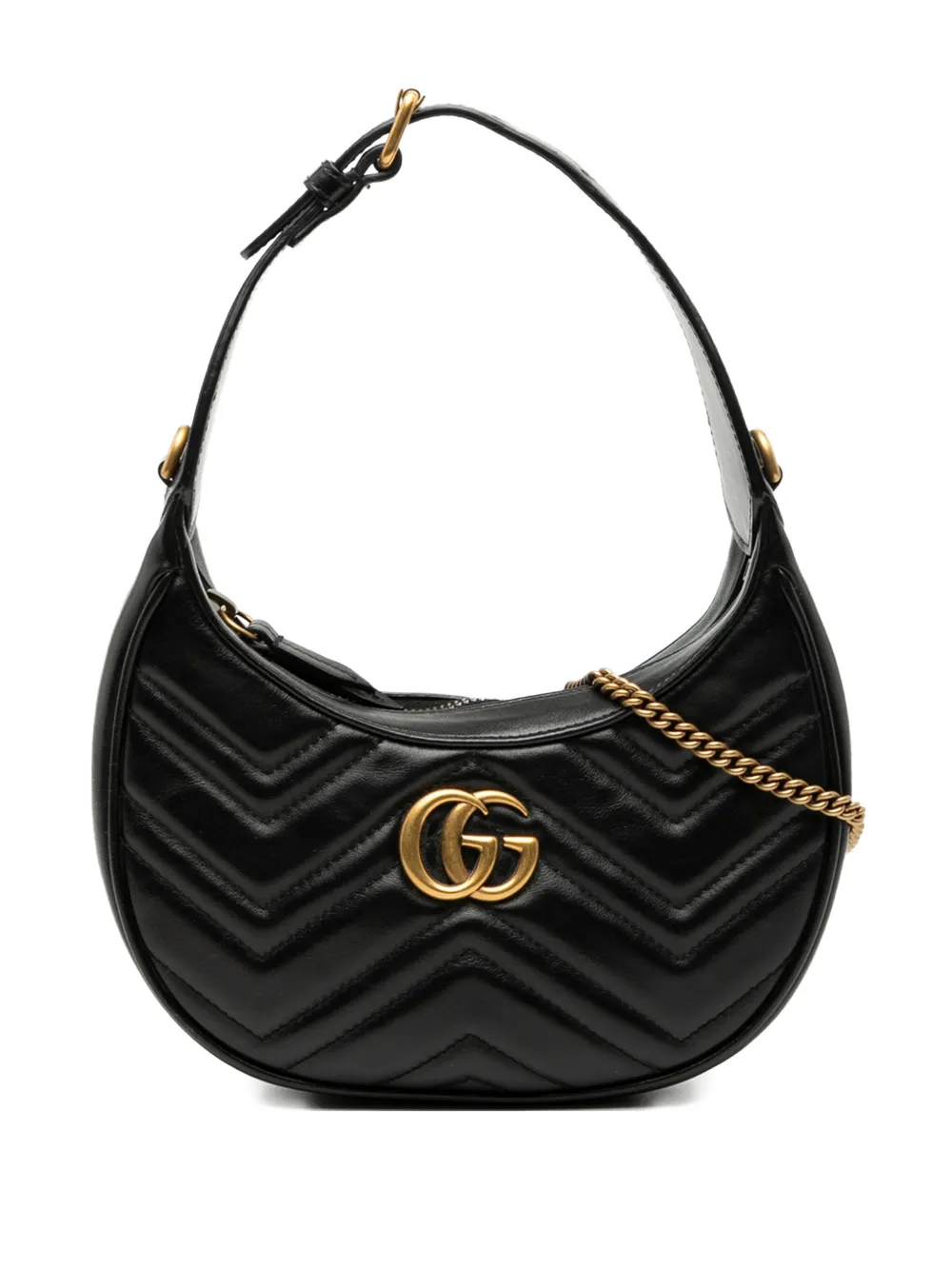 Pre-owned Gucci 2016-2025 Mini Gg Marmont Half Moon Bag Satchel In Black