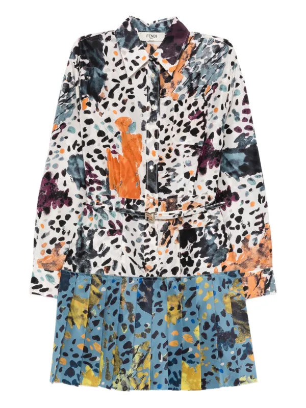 Fendi Long-sleeve Mini Dress in White