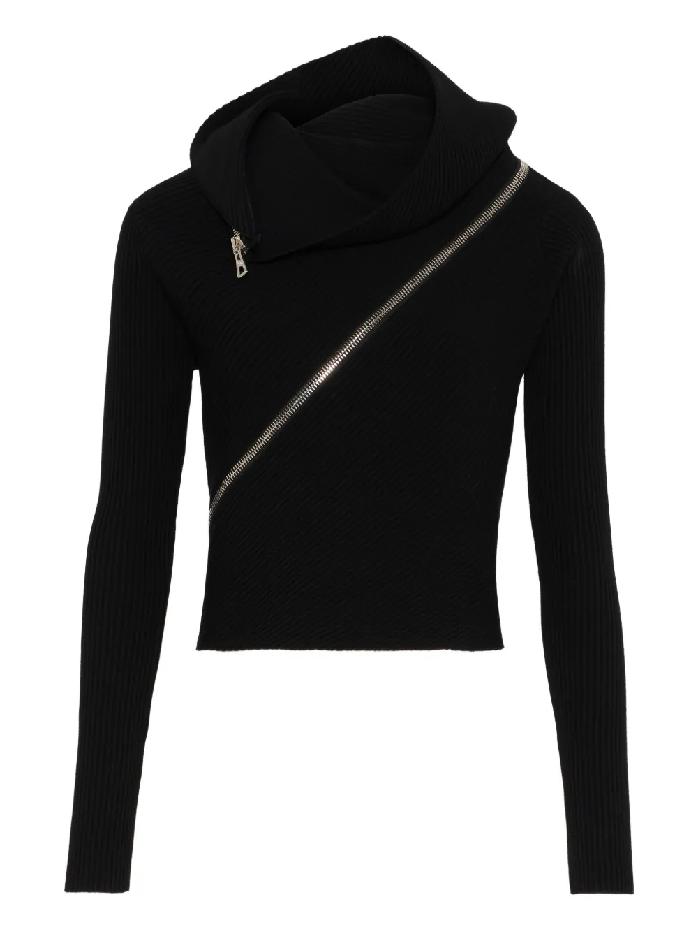 Jean Paul Gaultier Ribbed Zipped High-neck Sweater In Black
