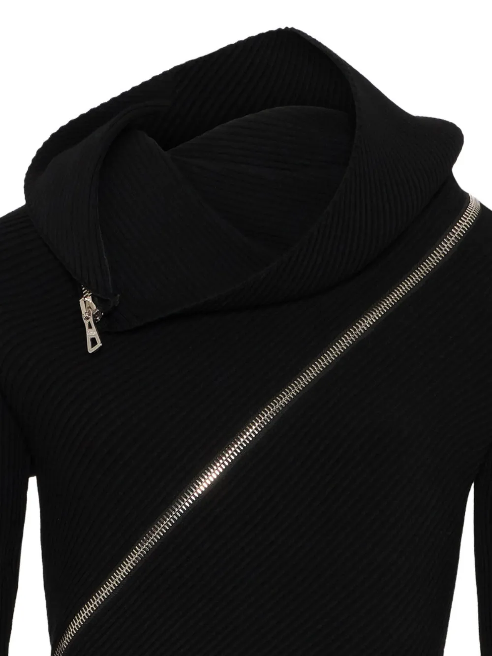 Jean Paul Gaultier Ribbed Zipped High-neck Sweater In Black