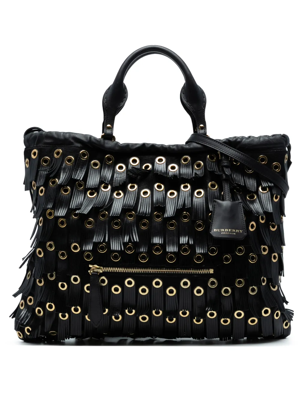 Burberry Pre-Owned Borsa tote Big Crush in cavallino e pelle con occhielli e frange 2000-2017 - Nero
