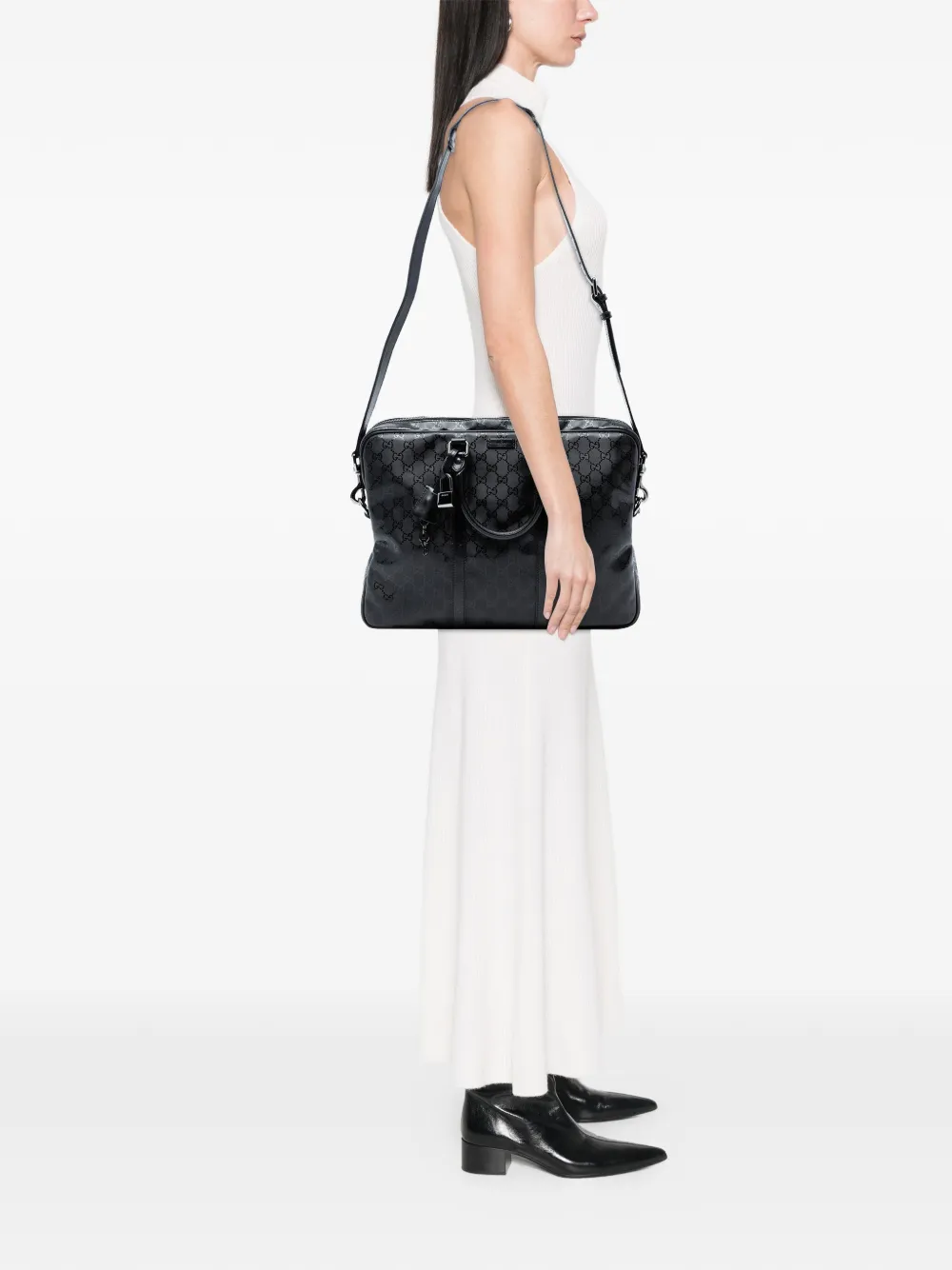 Pre-owned Gucci 2016-2025 Gg Imprime Business Bag In Black