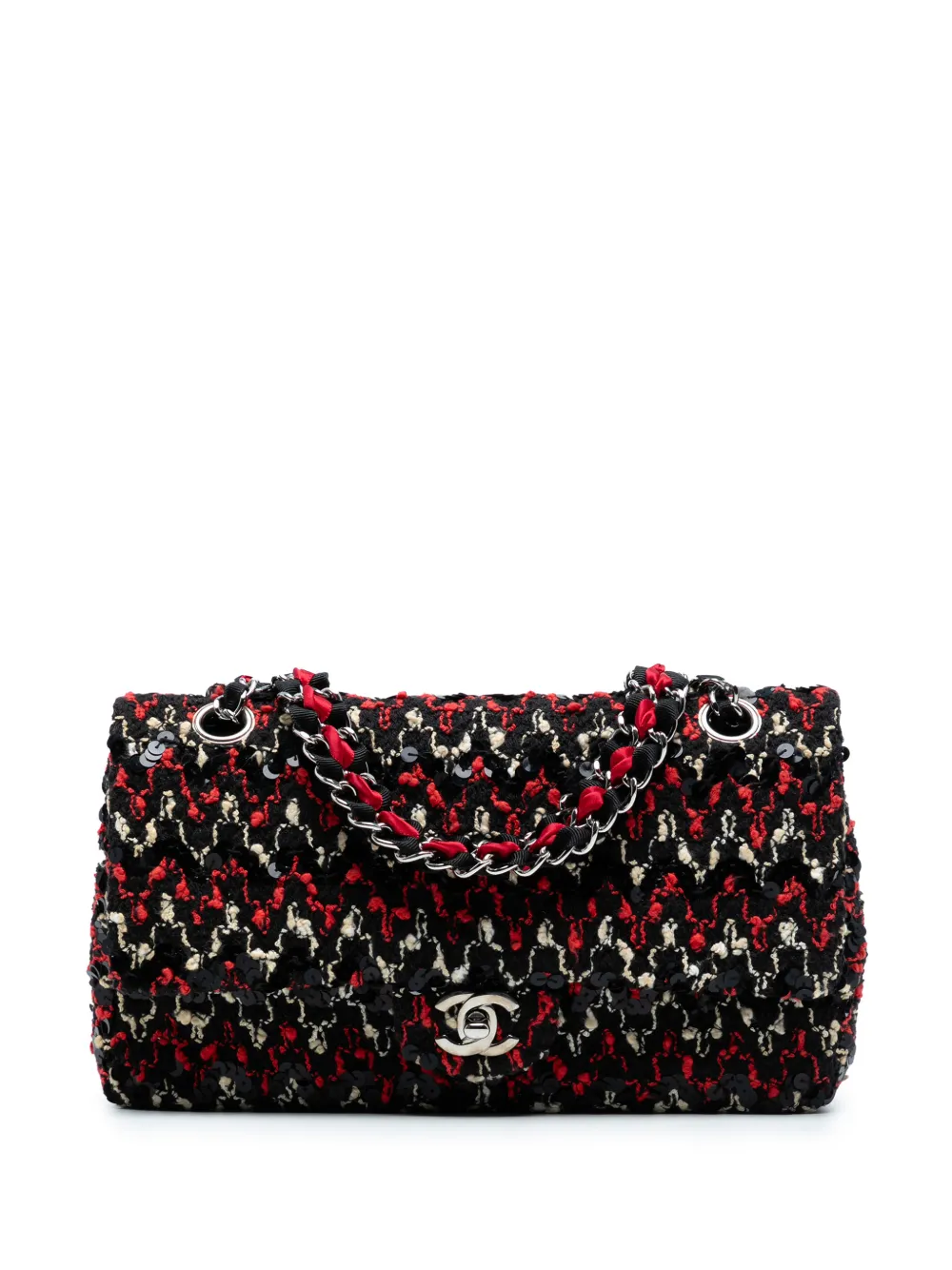 CHANEL Pre-Owned Borsa a spalla Classic Double Flap media con paillettes 2009-2010 - Nero