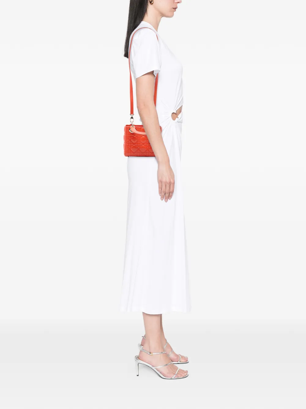 Pre-owned Dior 2013 Mini Lambskin Cannage Lady Satchel In Orange