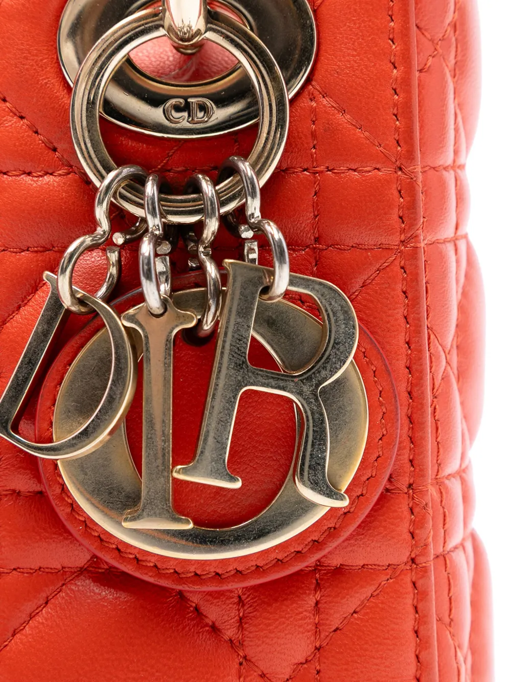 Pre-owned Dior 2013 Mini Lambskin Cannage Lady  Satchel In Orange