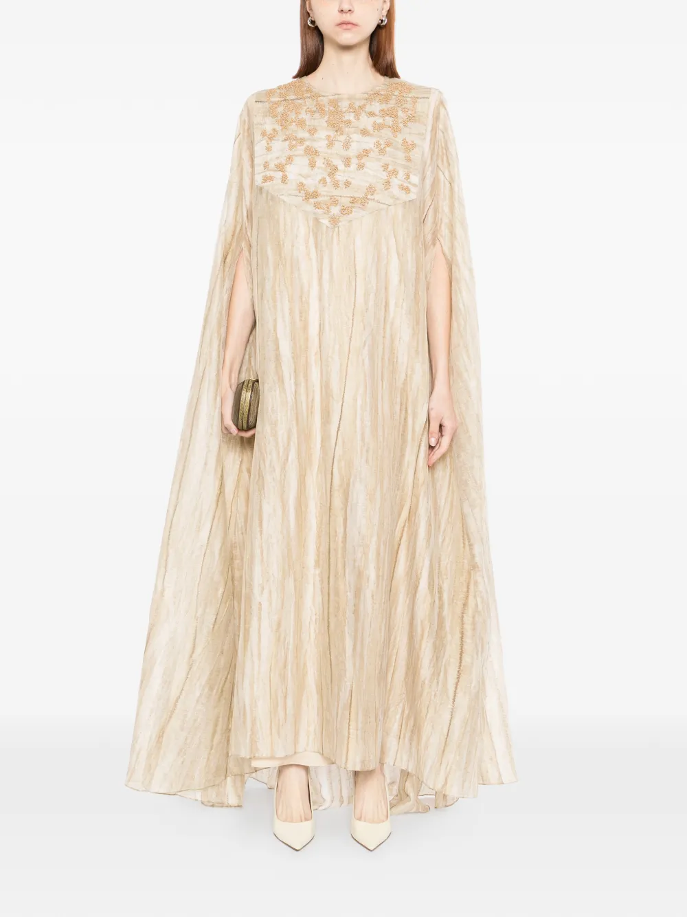 SHATHA ESSA Maxi-jurk met geborduurde kralen Beige