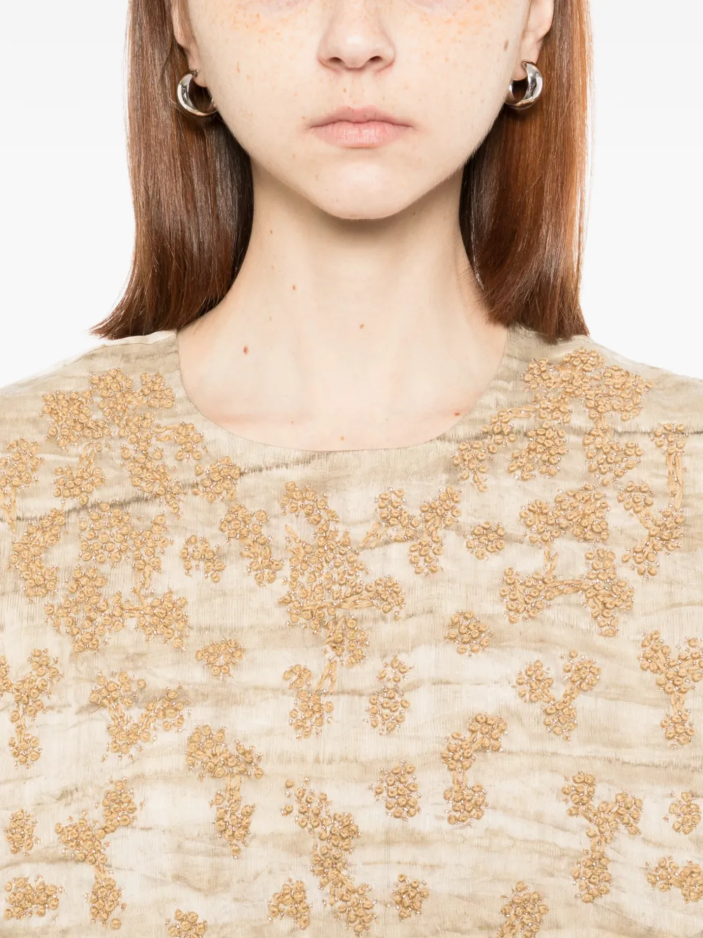 SHATHA ESSA Maxi-jurk met geborduurde kralen Beige