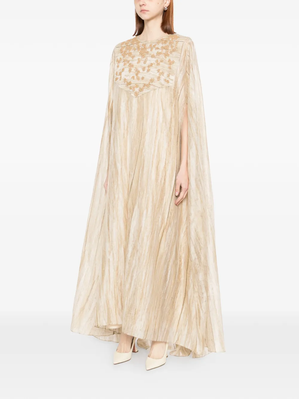 SHATHA ESSA Maxi-jurk met geborduurde kralen Beige