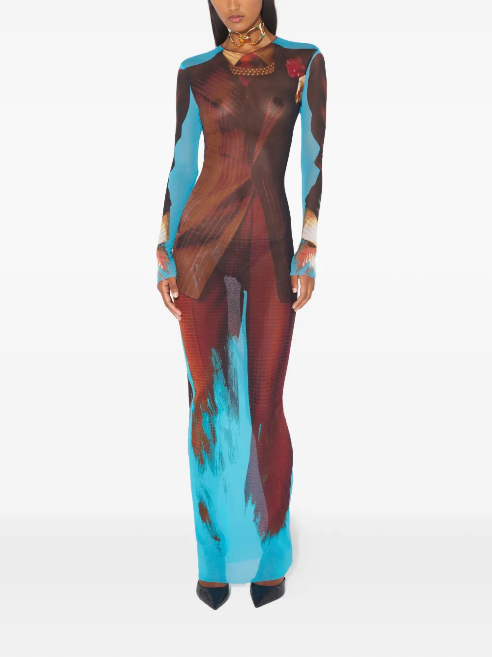 Jean Paul Gaultier Tennis maxi-jurk met open rug - Bruin