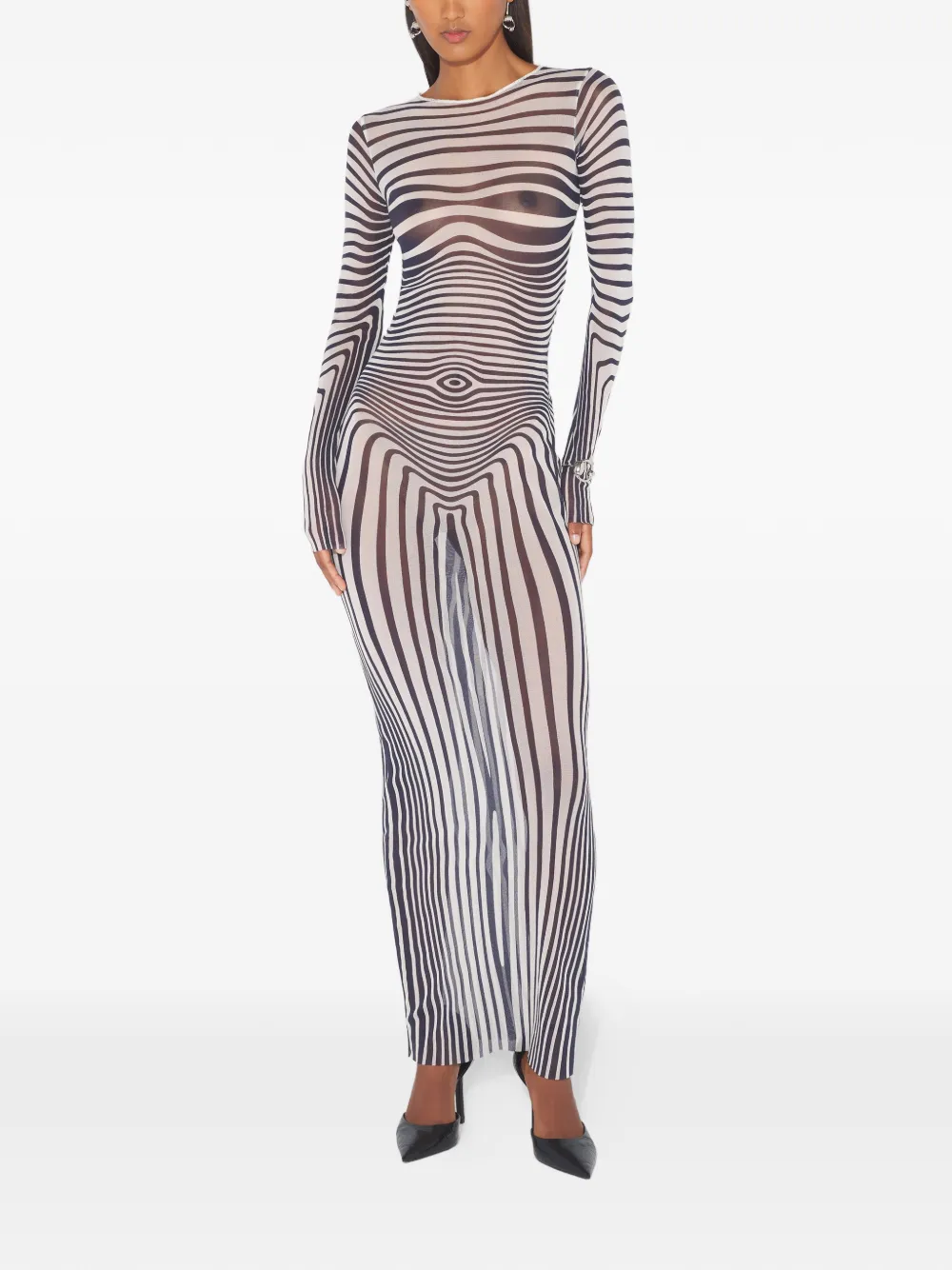 Jean Paul Gaultier long-sleeves morphing-stripes maxi dress - Wit