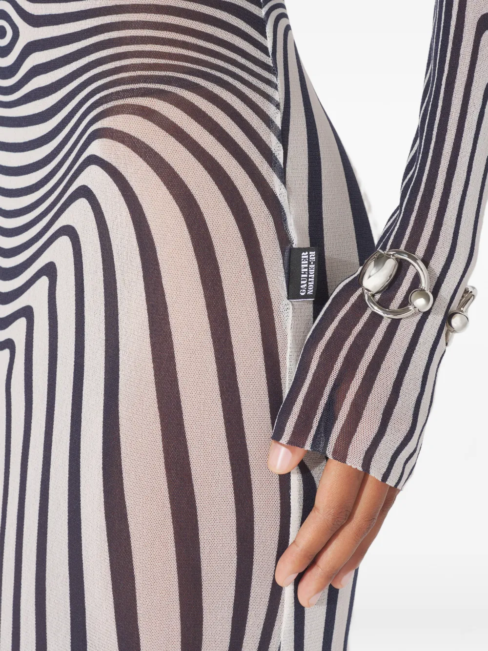 Jean Paul Gaultier Long-sleeves Morphing-stripes Maxi Dress In Blue