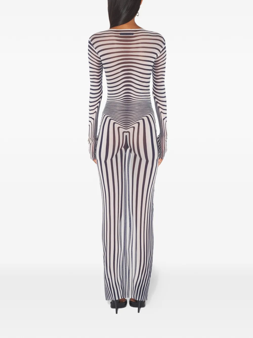 Jean Paul Gaultier Long-sleeves Morphing-stripes Maxi Dress In Blue
