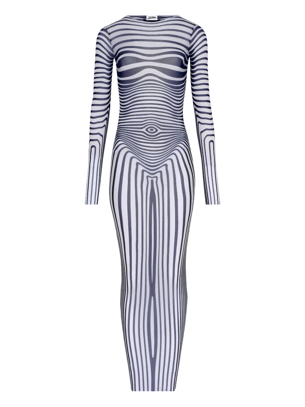 Jean Paul Gaultier Long-sleeves Morphing-stripes Maxi Dress In Blue