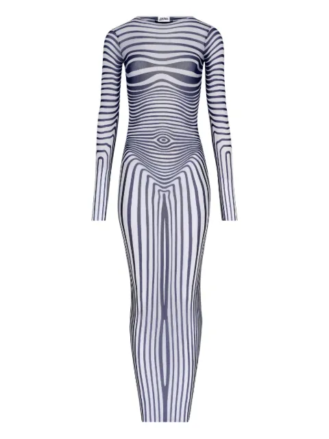 Jean Paul Gaultier long-sleeves morphing-stripes maxi dress