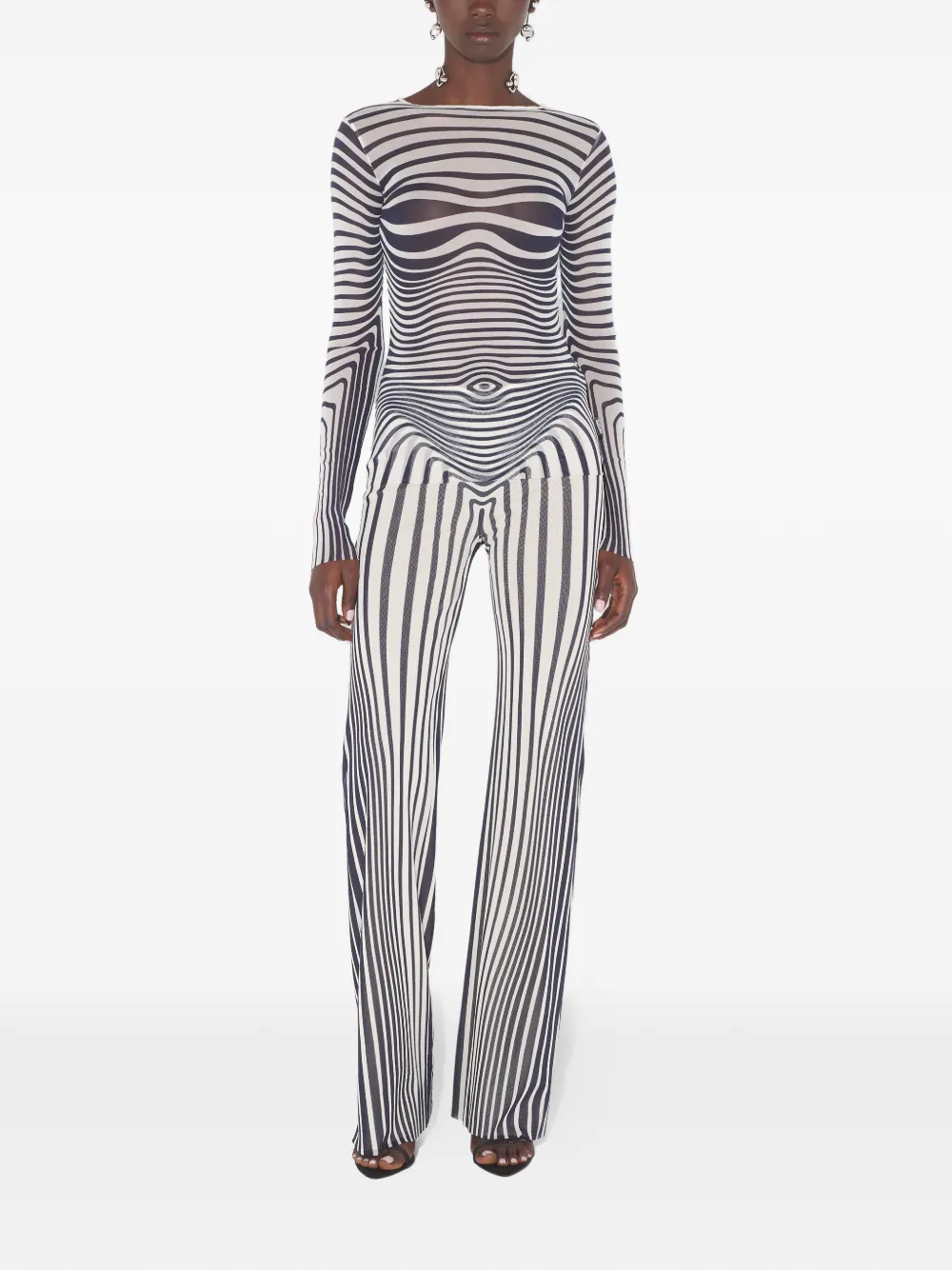 Jean Paul Gaultier long-sleeve morphing-stripes top Wit