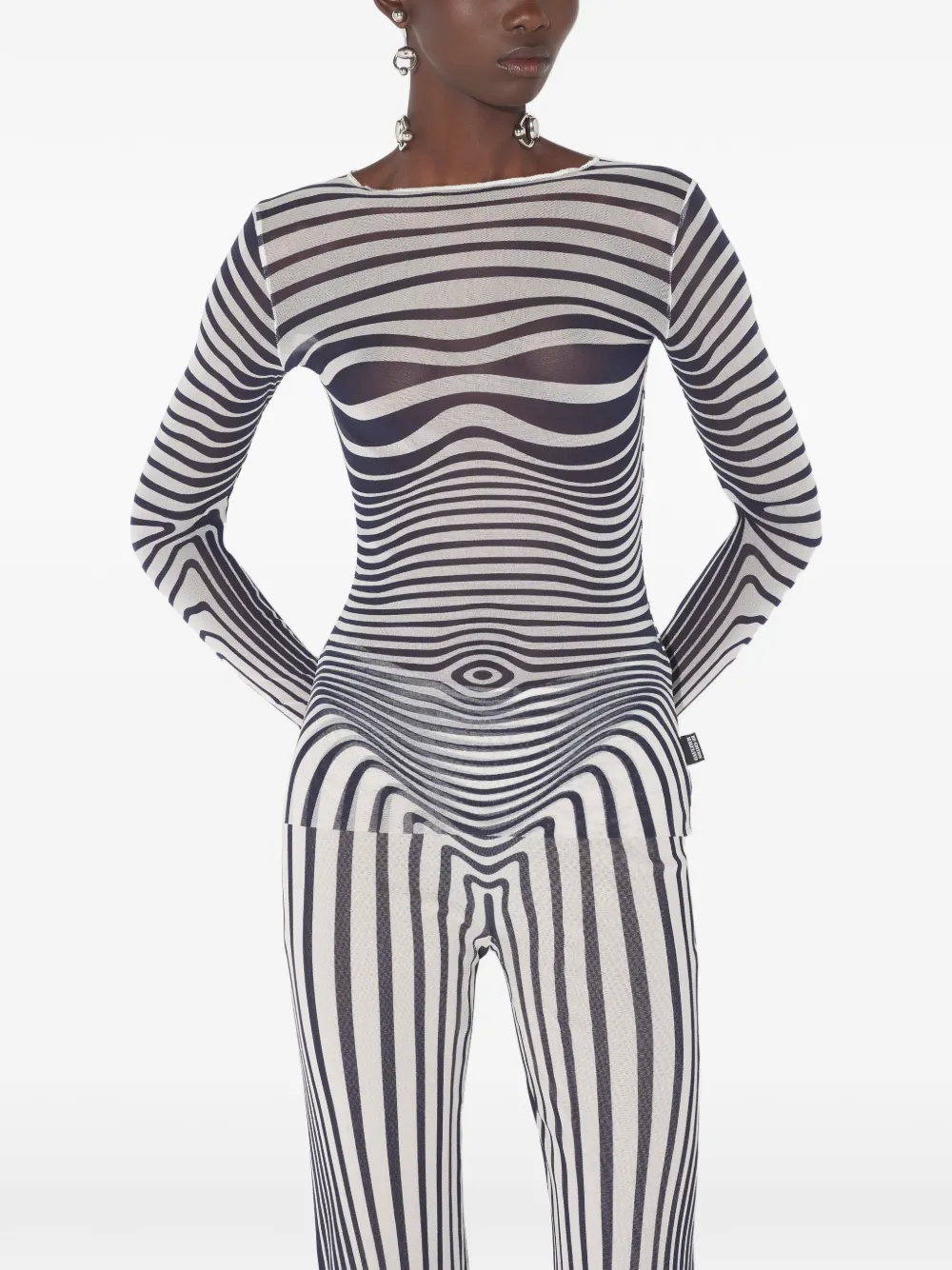 Jean Paul Gaultier long-sleeve morphing-stripes top Wit