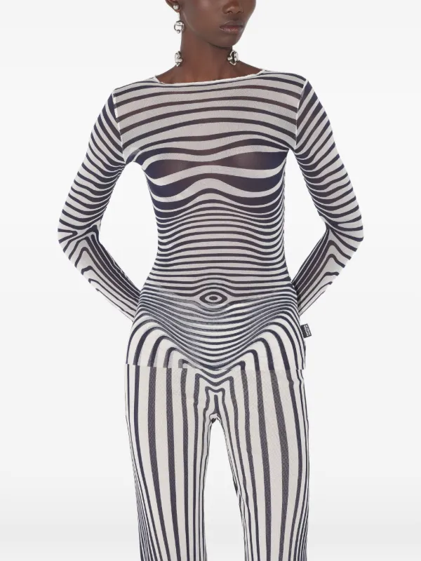 Jean Paul Gaultier long-sleeve morphing-stripes Top | White | FARFETCH