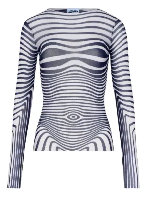 Jean Paul Gaultier long-sleeves morphing-stripes Top | White