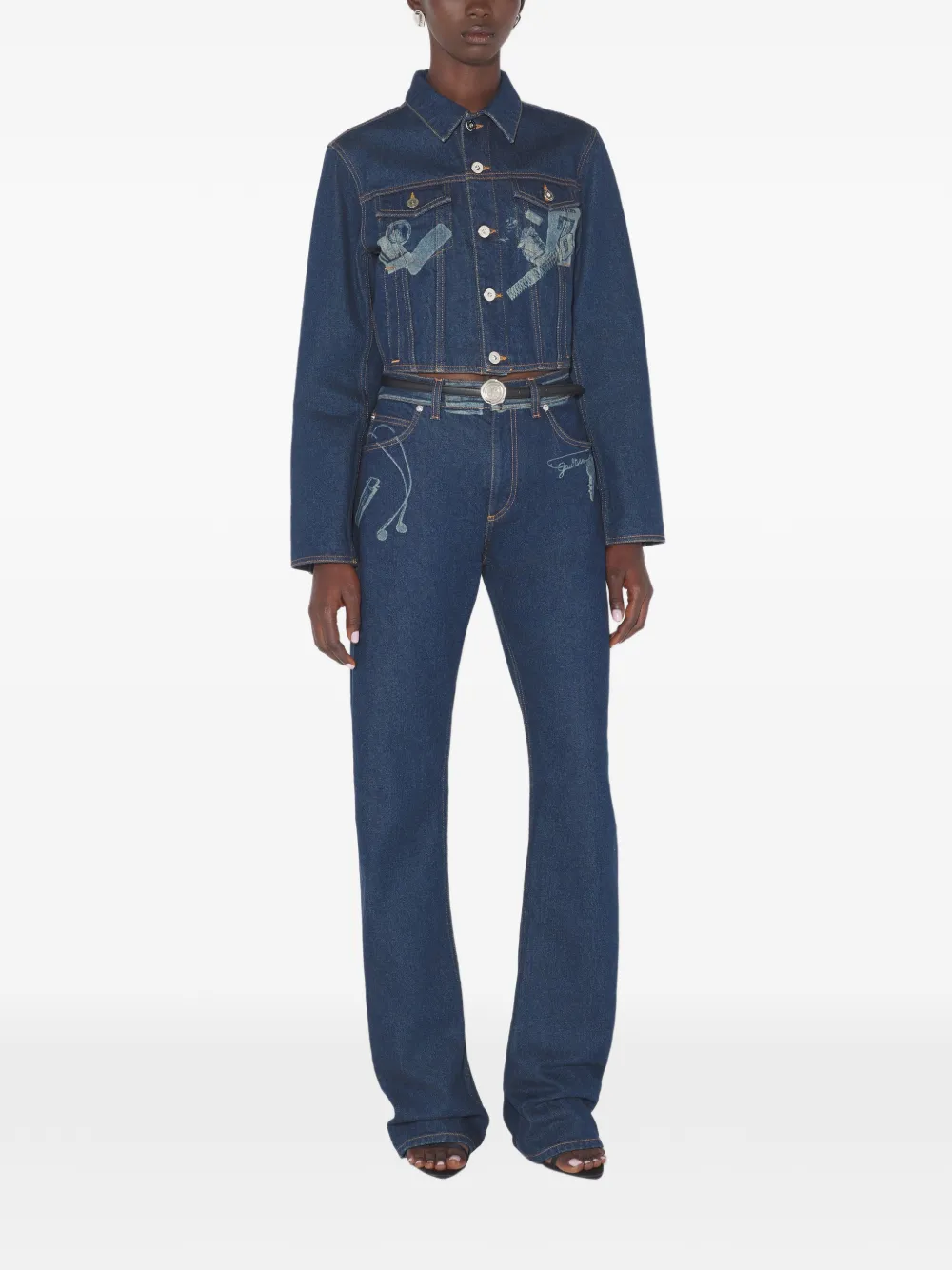 Jean Paul Gaultier Jeans met trompe l'oeil-print - Blauw