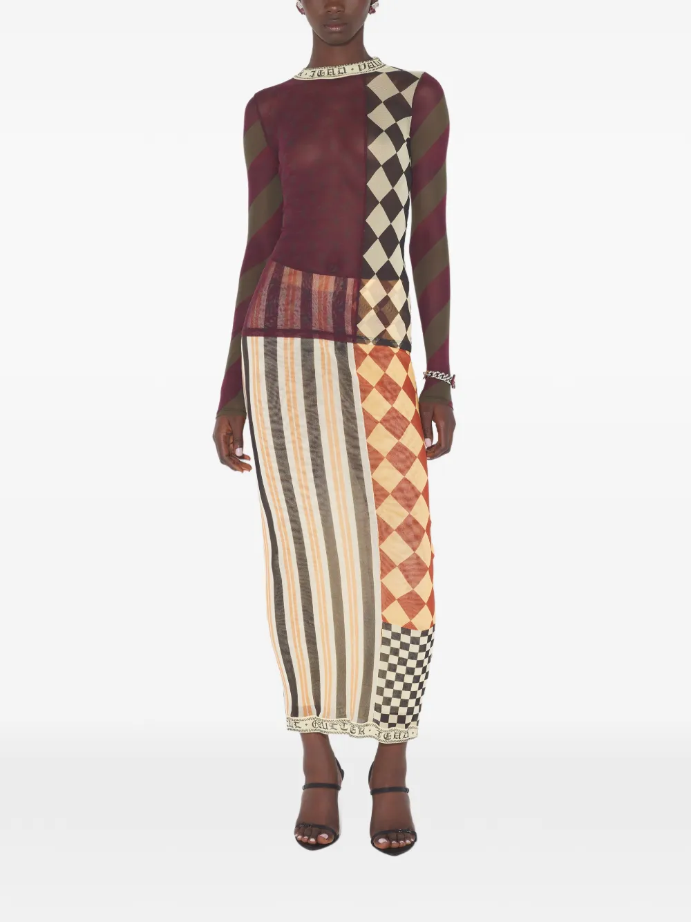 Jean Paul Gaultier Top met patchwork en lange mouwen - Rood