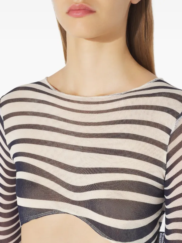 Jean Paul GAULTIER FEMME 長袖トップス Jean Paul Gaultier long-sleeves morphing-stripes Top | White