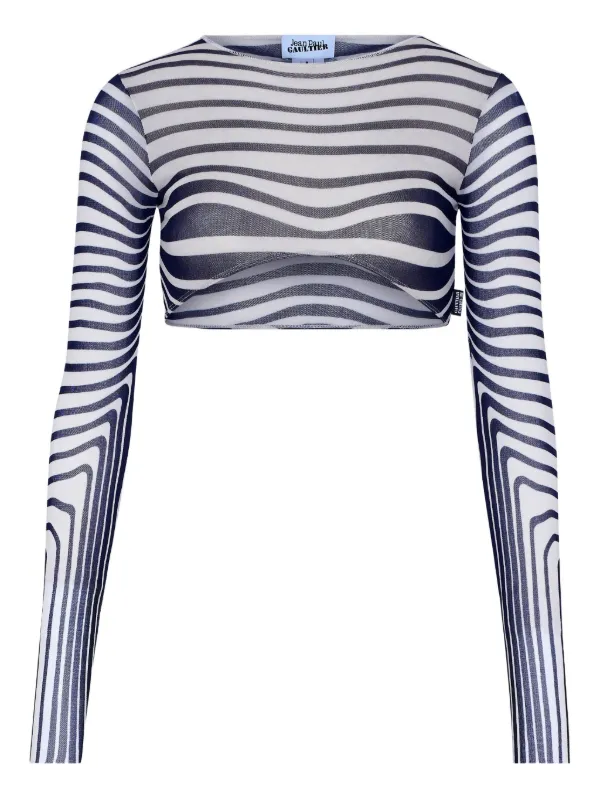 Jean Paul Gaultier long-sleeves morphing-stripes Top | White