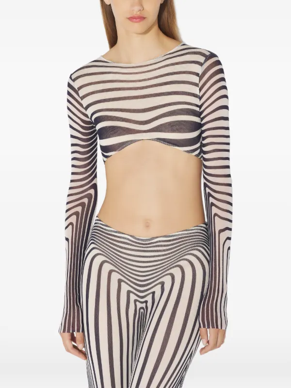 Jean Paul Gaultier long-sleeves morphing-stripes Top | White