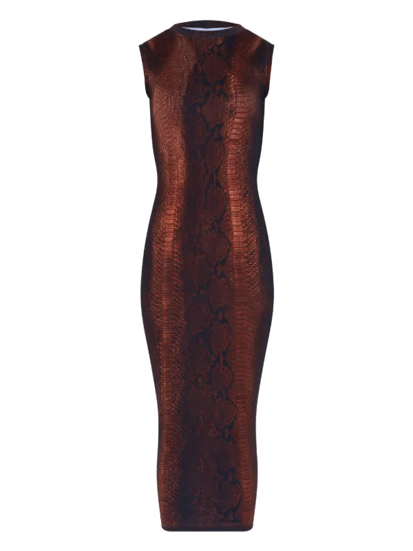 Jean Paul Gaultier Python-printed Midi Dress in Brown