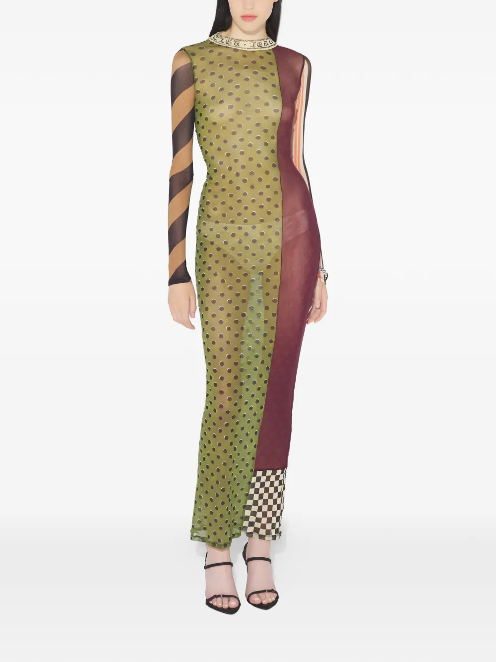 Jean Paul Gaultier Maxi-jurk met patchwork en print - Groen