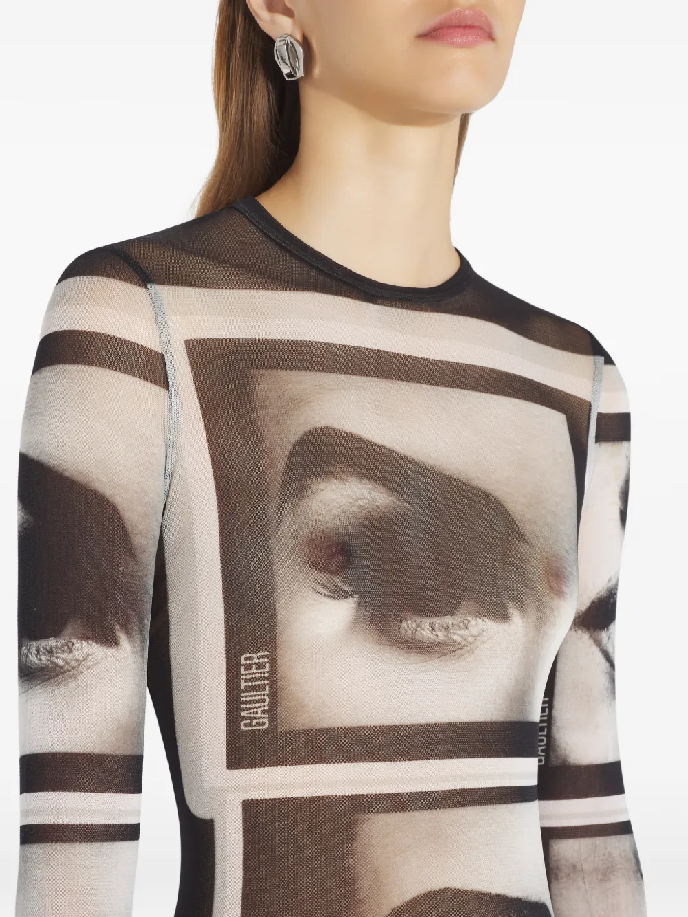 Jean Paul Gaultier Mesh Longsleeve Top Eyes And Lips In Black