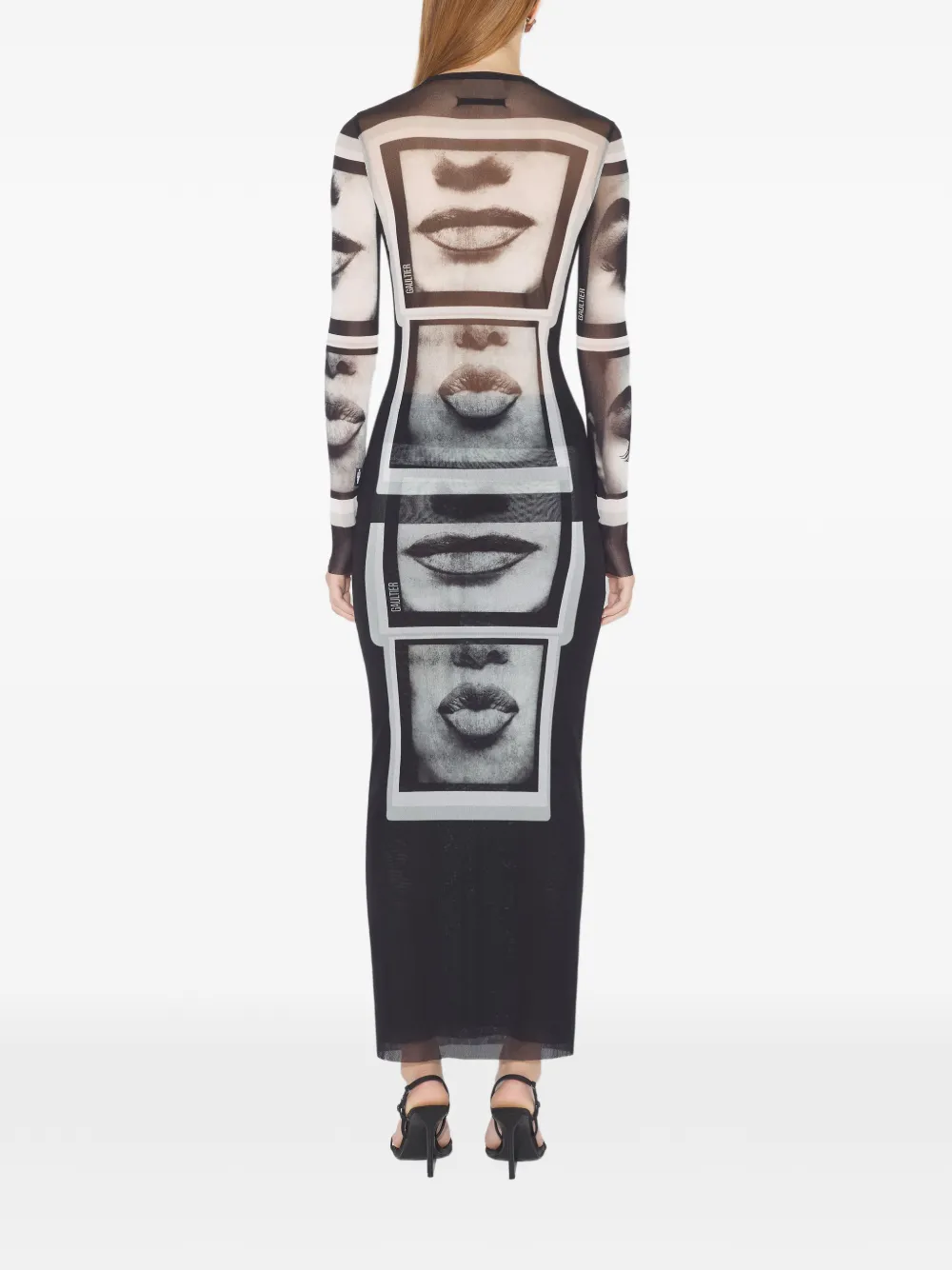 Jean Paul Gaultier Mesh Longsleeve Top Eyes And Lips In Black