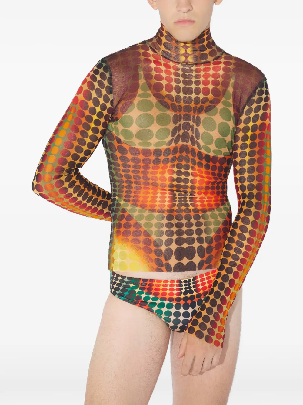 Jean Paul Gaultier Mesh top met lange mouwen en stippen Geel