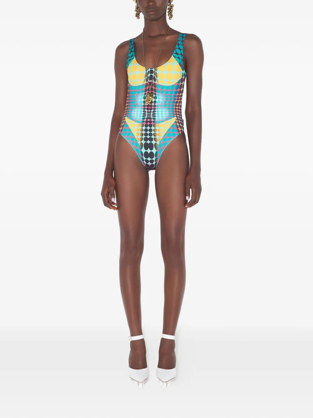 Jean Paul Gaultier Re-edition Printed Swimsuit In Blue
