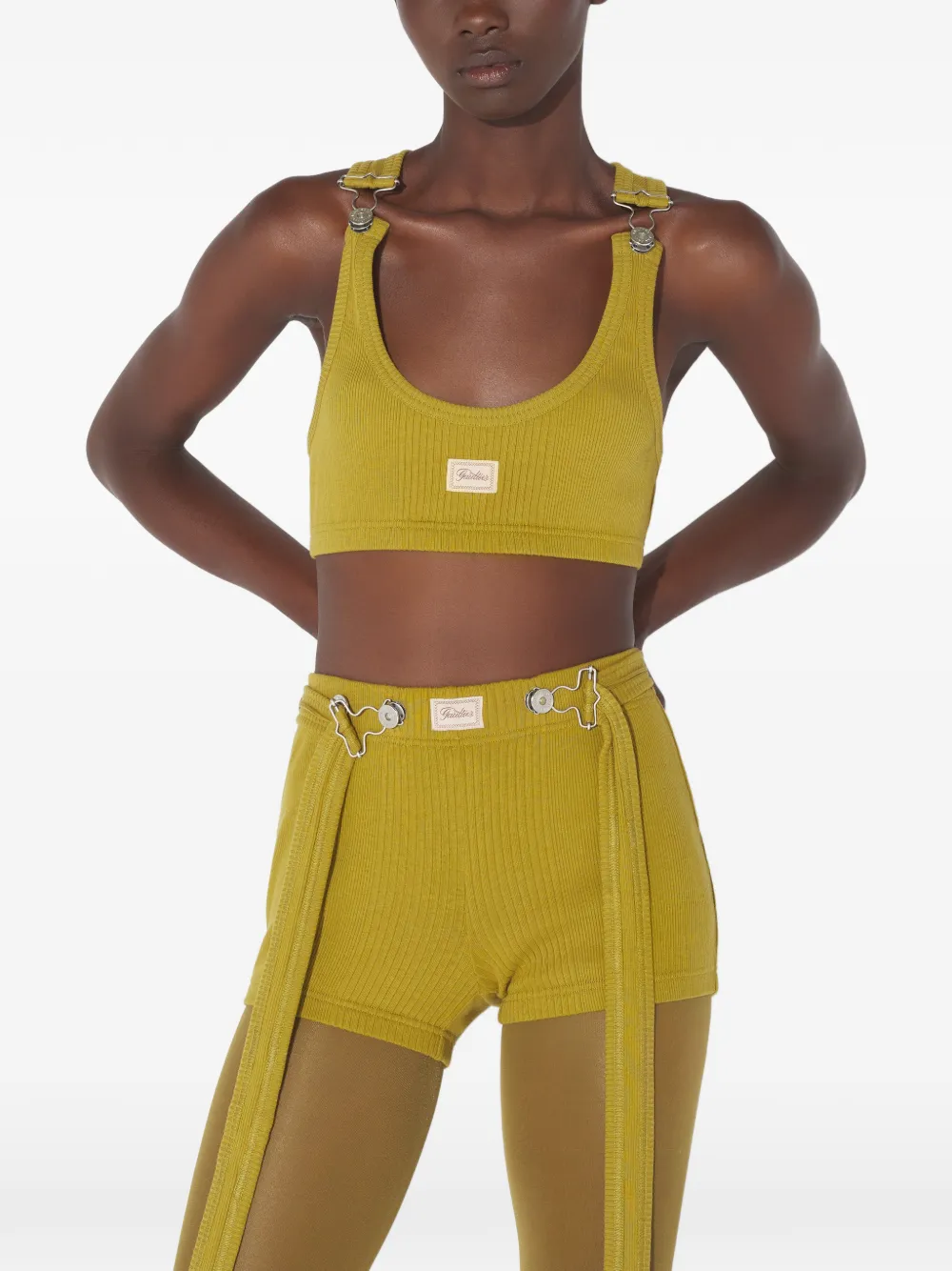 Jean Paul Gaultier Geribbelde bh met patch Geel
