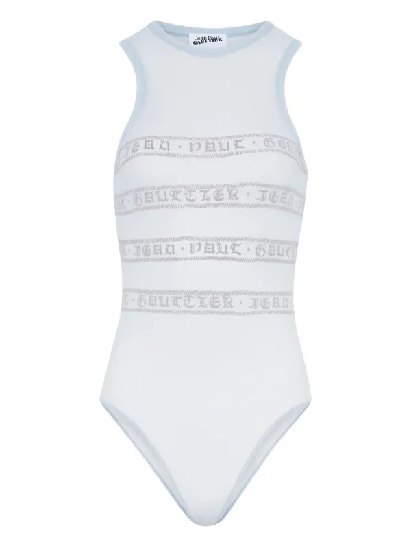 Jean Paul Gaultier Mesh Flocked Bodysuit in Blue