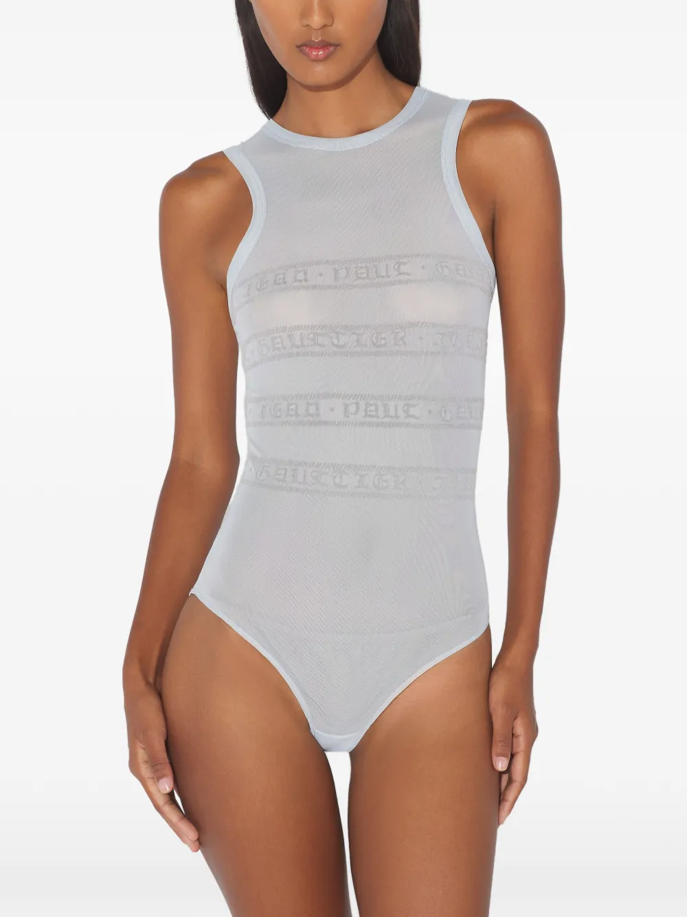 Jean Paul Gaultier Gesmockte body met mesh Blauw