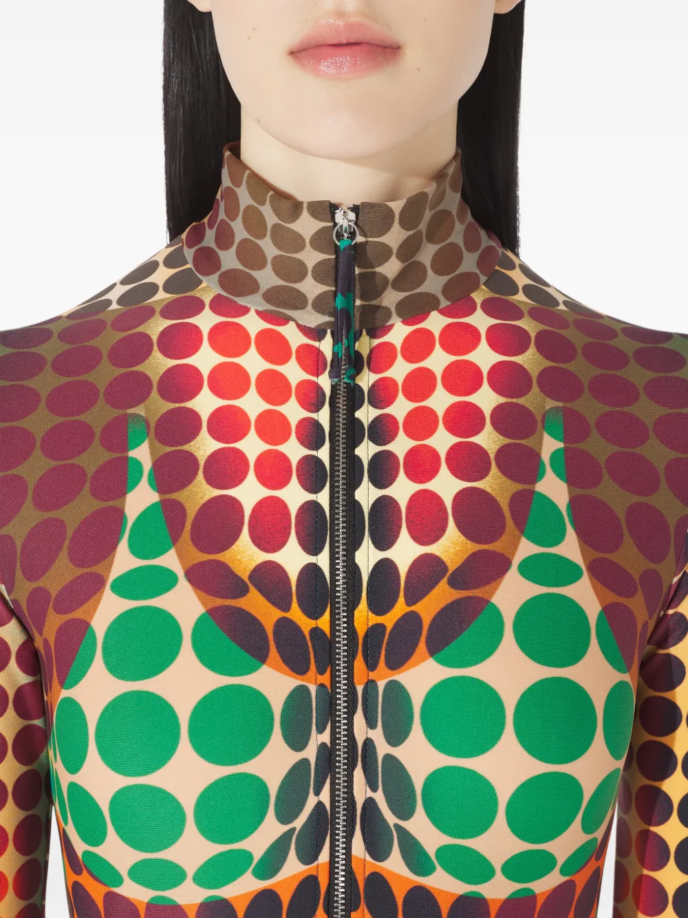 Jean Paul Gaultier High-neck Zip-up Midi Dress In Multi