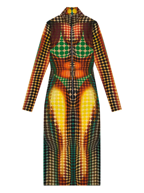 Jean Paul Gaultier High-neck Zip-up Midi Dress in Yellow