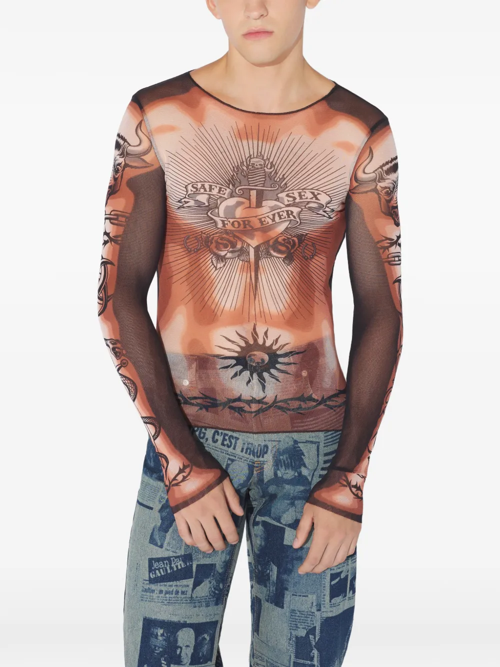 Jean Paul Gaultier The Safe Sex Tattoo ロングスリーブ トップ