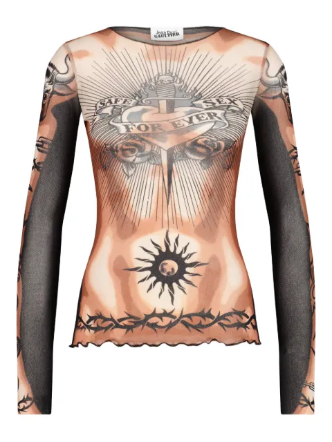 Jean Paul Gaultier top manga larga con estampado de tatuaje
