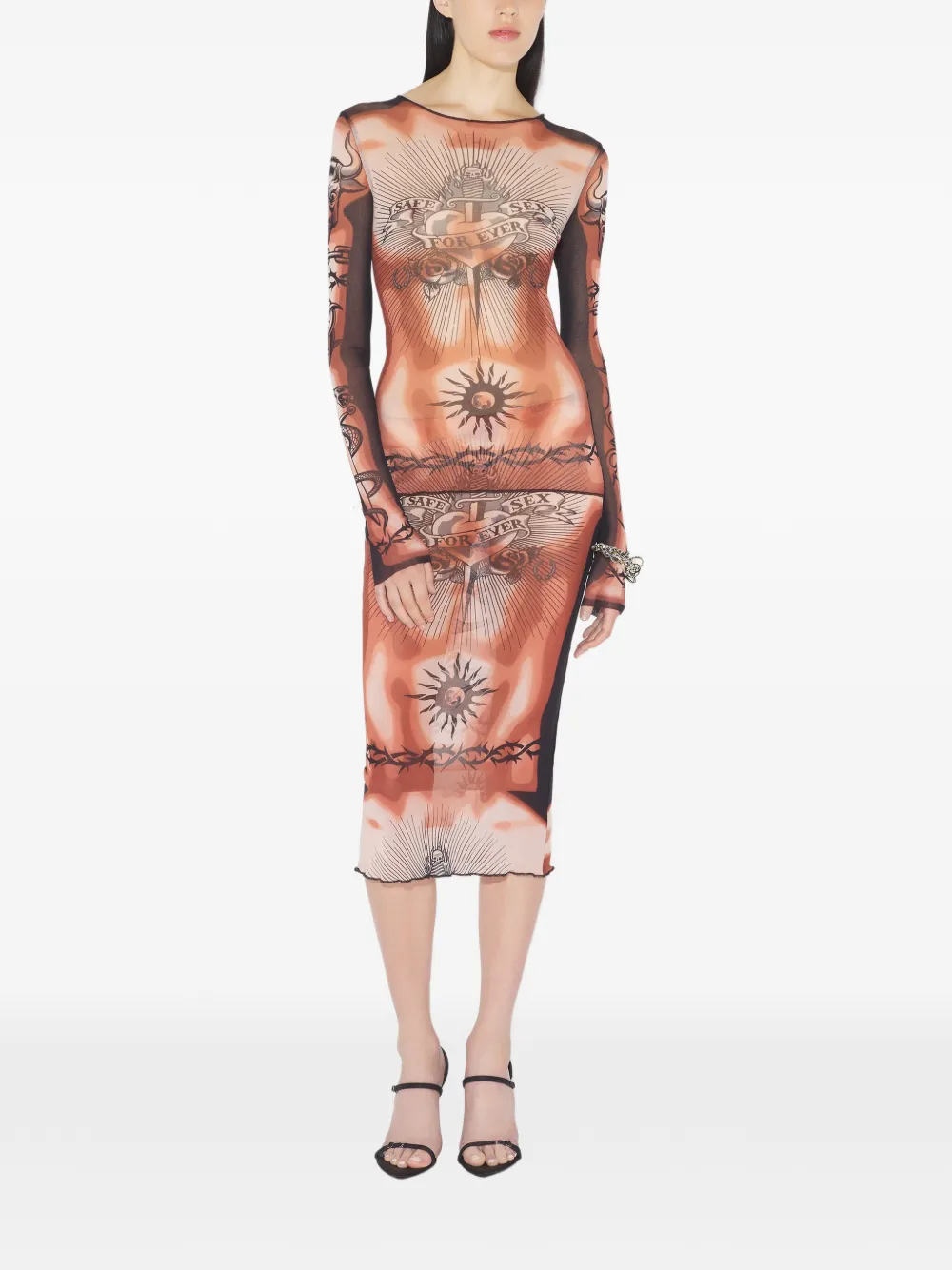  Jean Paul Gaultier Long-sleeves Tattoo-print Top - Neutrals 