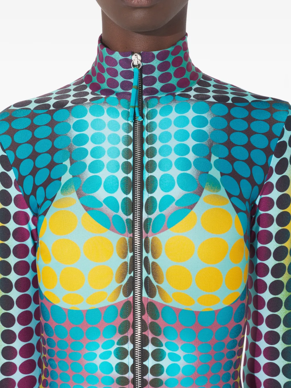 Jean Paul Gaultier Midi-jurk met stippen en hoge hals Blauw
