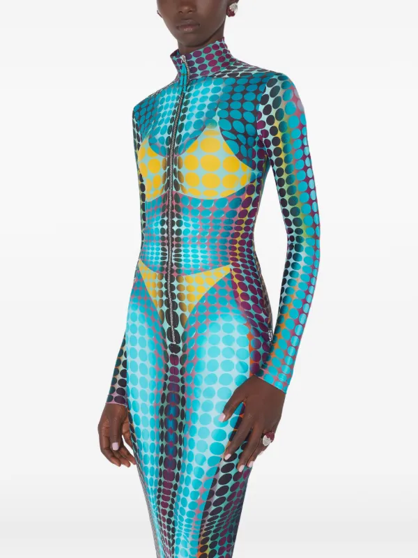 Jean Paul Gaultier high-neck dots-print Midi Dress | Blue | FARFETCH
